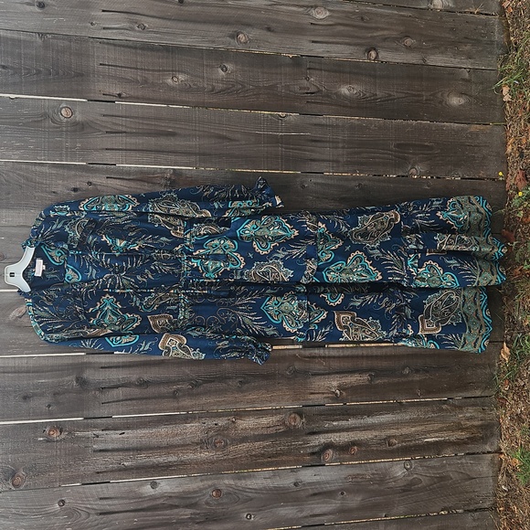 Anthropologie Boemo Royal Blue Paisley Ruffles Tasseled Tiered Maxi Dress XL - Picture 1 of 10